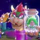 An enormous Bowser holding a fairy thing in a jar, while Mario and pals look on concerned.